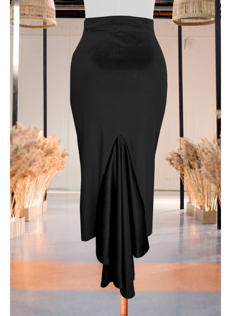 Due Stelle Black Velvet Tail Tango Dance Skirt - Chic High Slit Design  - Image 3