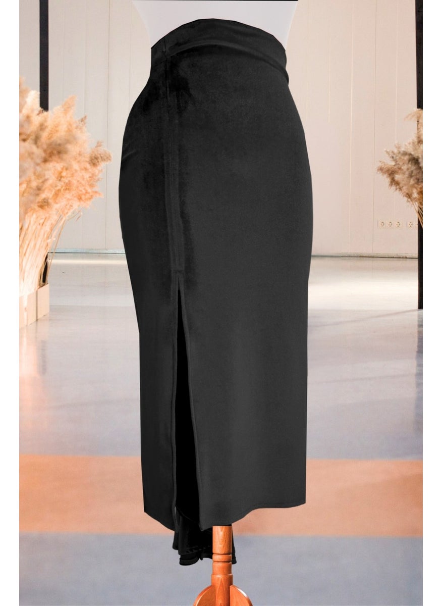 Due Stelle Black Velvet Tail Tango Dance Skirt - Chic High Slit Design  - Image 2