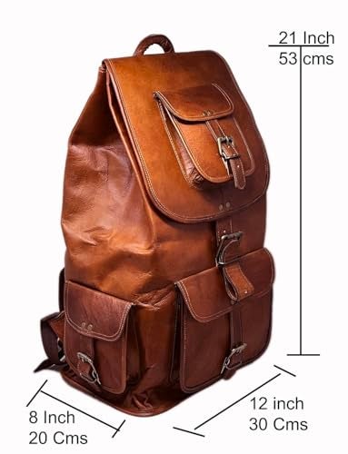 Jaald 21 Brown Leather Laptop Backpack Vintage Rucksack Travel Mochila Knapsack - Image 3