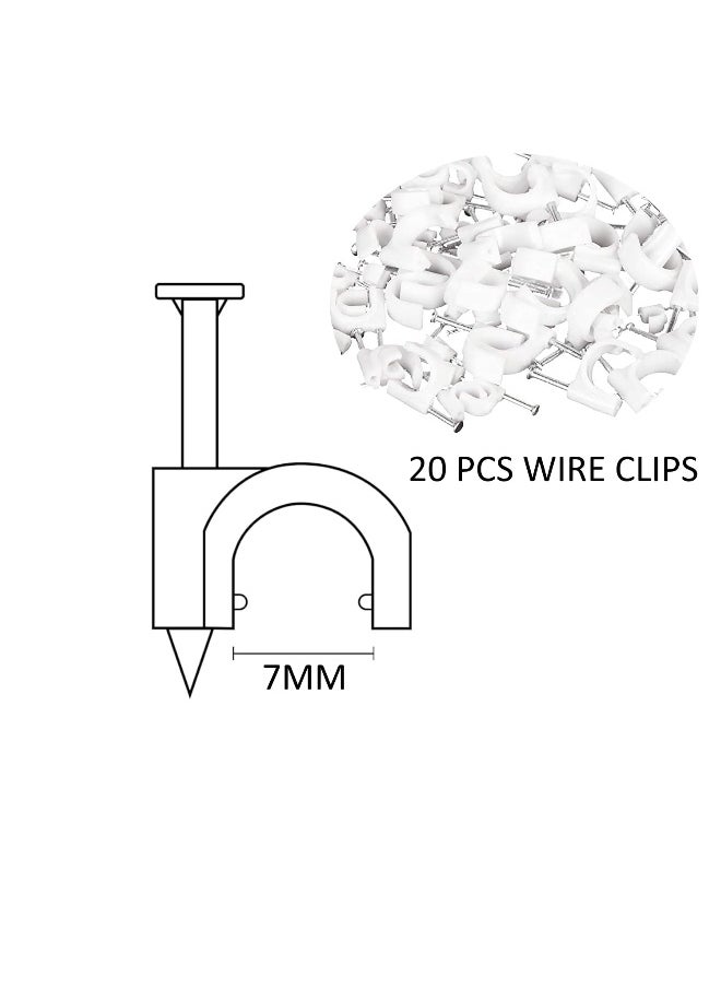 Biella Electrical Cable Wire Round Clips, Steel Nails Tacks Holder For Organizing Electric Wires Cables Lines - White (7Mm 20 Pcs)  - Image 2