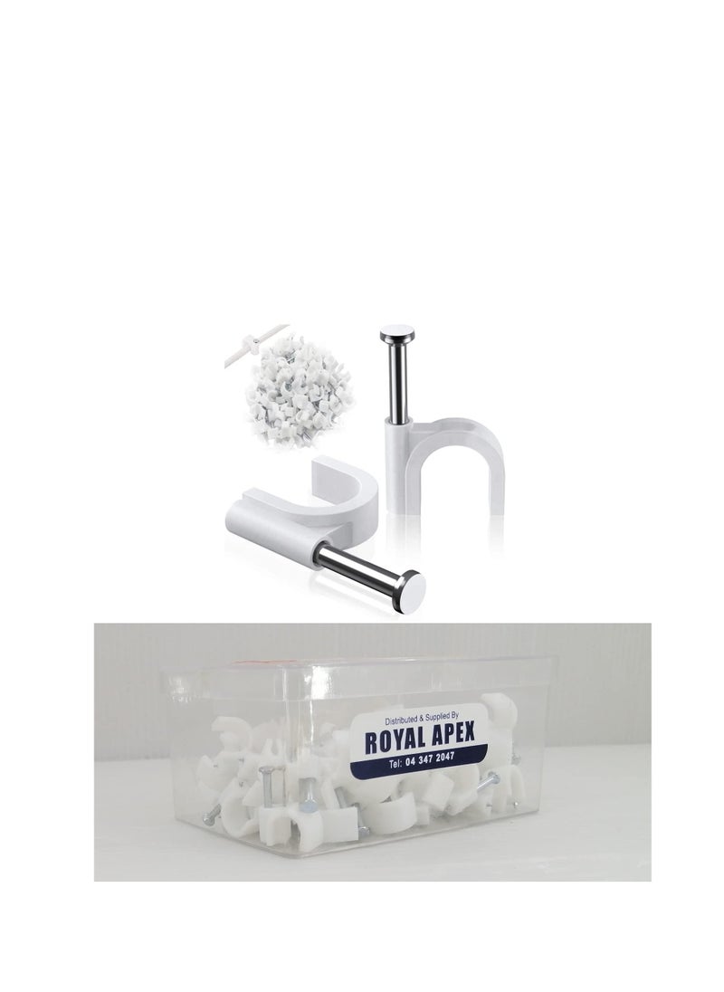 Biella Electrical Cable Wire Round Clips, Steel Nails Tacks Holder For Organizing Electric Wires Cables Lines - White (7Mm 20 Pcs)  - Image 1