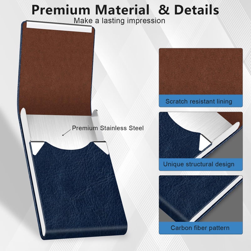 GOWALL Business Card Holder with Magnetic Closure, Slim Metal PU Business Card Case for Men Women, 3.7 x 2.3 inches RFID Blocking Credit Cards Holder for Pocket or Bag Storage, Dark Blue - Image 5
