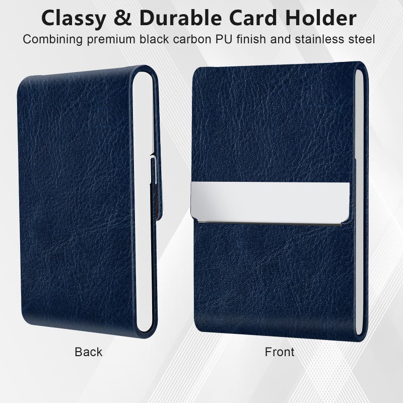 GOWALL Business Card Holder with Magnetic Closure, Slim Metal PU Business Card Case for Men Women, 3.7 x 2.3 inches RFID Blocking Credit Cards Holder for Pocket or Bag Storage, Dark Blue - Image 4