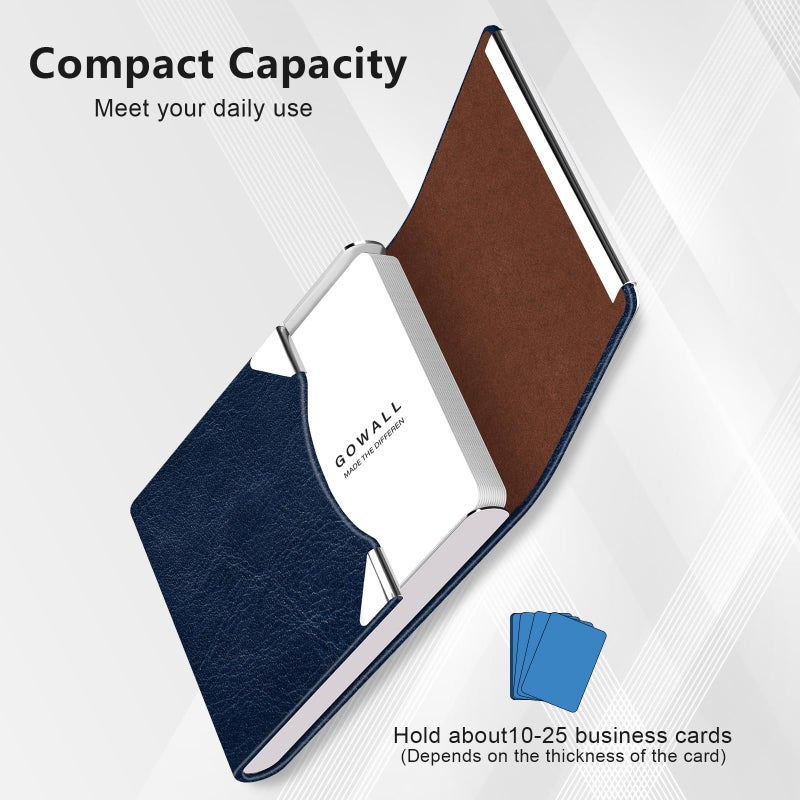 GOWALL Business Card Holder with Magnetic Closure, Slim Metal PU Business Card Case for Men Women, 3.7 x 2.3 inches RFID Blocking Credit Cards Holder for Pocket or Bag Storage, Dark Blue - Image 3