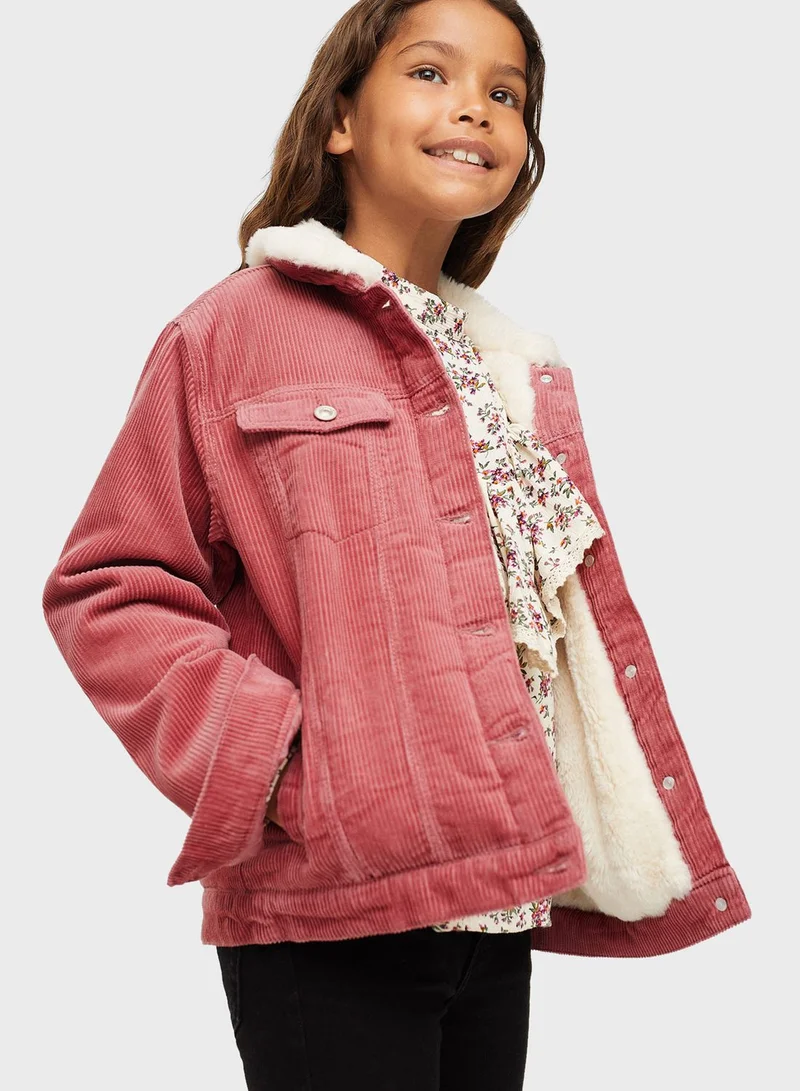 MANGO Kids Corduroy Fur Jacket