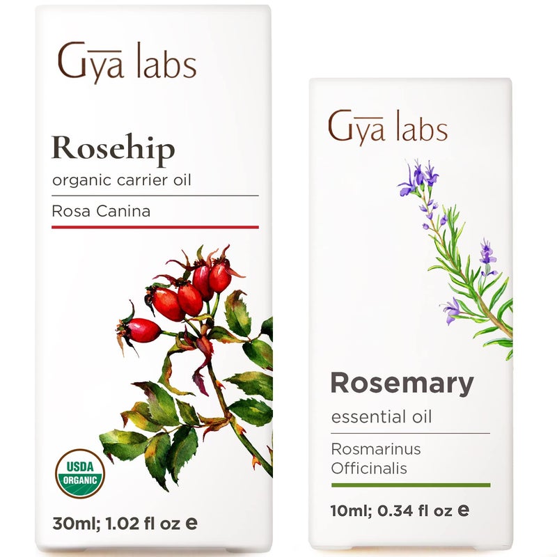 Gya Labs Rosehip Oil for Face (30ml) & Rosemary Oil for Hair (10ml) Set - Aromatherapy Grade Essential Oils Set - Image 1