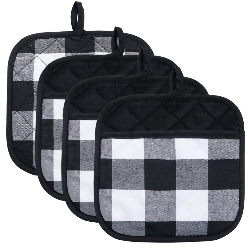 joyhalo Joyhalo 4 Pack Christmas Pot Holders Buffalo Plaid Pot Holders for Kitchen Heat Resistant Potholder Pot Holder Hot Pads for Kitchen for Cooking and Baking 