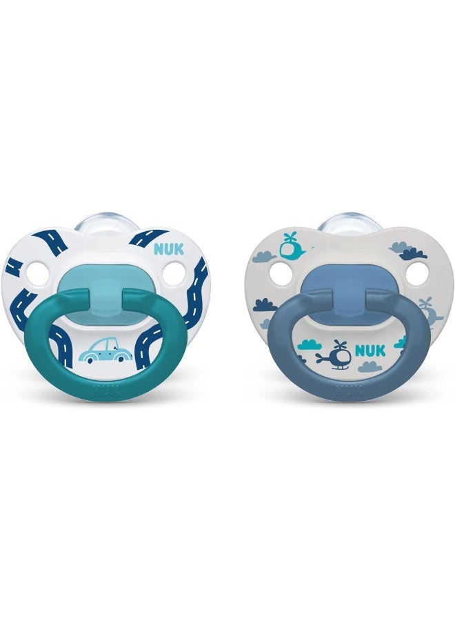 NUK Comfy Orthodontic Pacifiers, Blue Assorted, 18-36 Months, 2 Count, Soft & Durable Design for Baby Comfort - Image 1