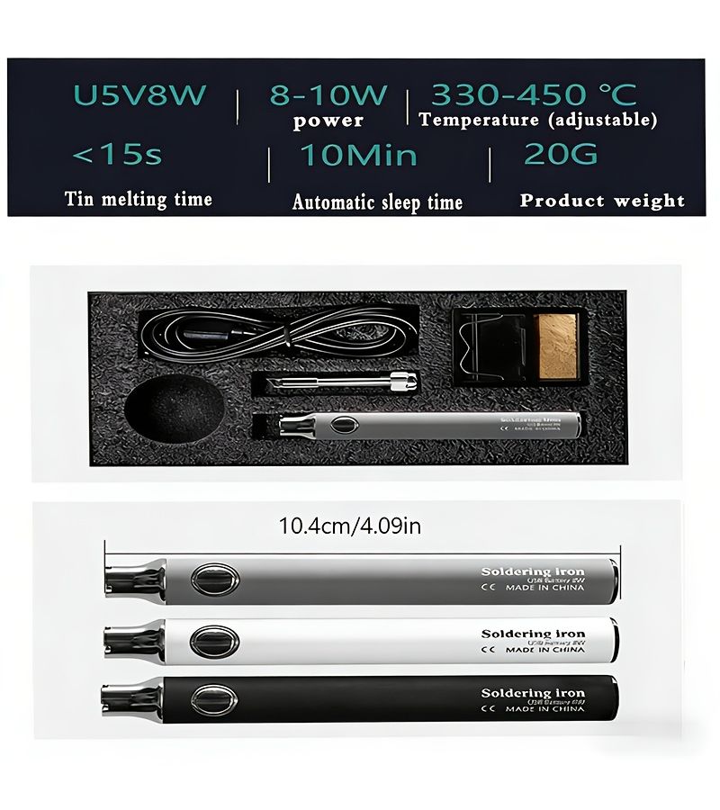 مكواة لحام لاسلكية صغيرة رمادية اللون بمنفذ USB، قلم لحام كهربائي محمول 5 فولت - Image 2