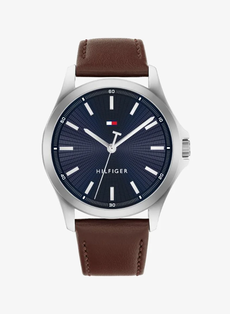 3-Hand Mens Quartz Movement Watch With Brown Leather Strap - 1710669