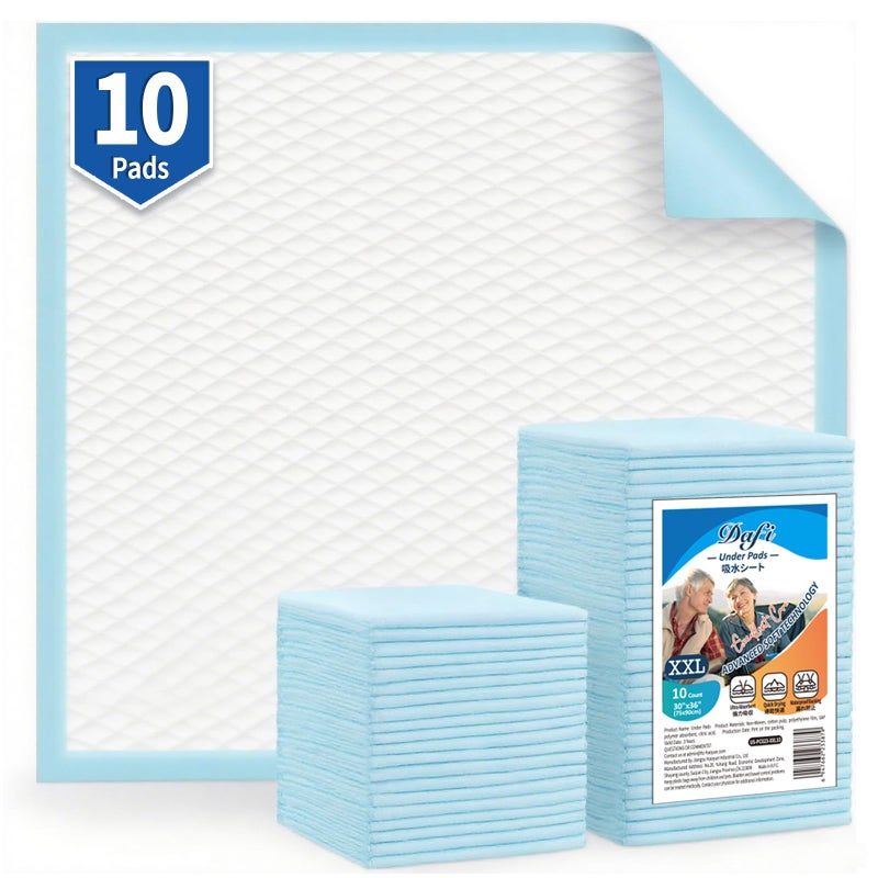 DAFI Disposable Incontinence Bed Pads Thick Underpads, Effective Odor Control Pee Pads, Chucks Pads (1, 2X-Large/10 Pads) - Image 1