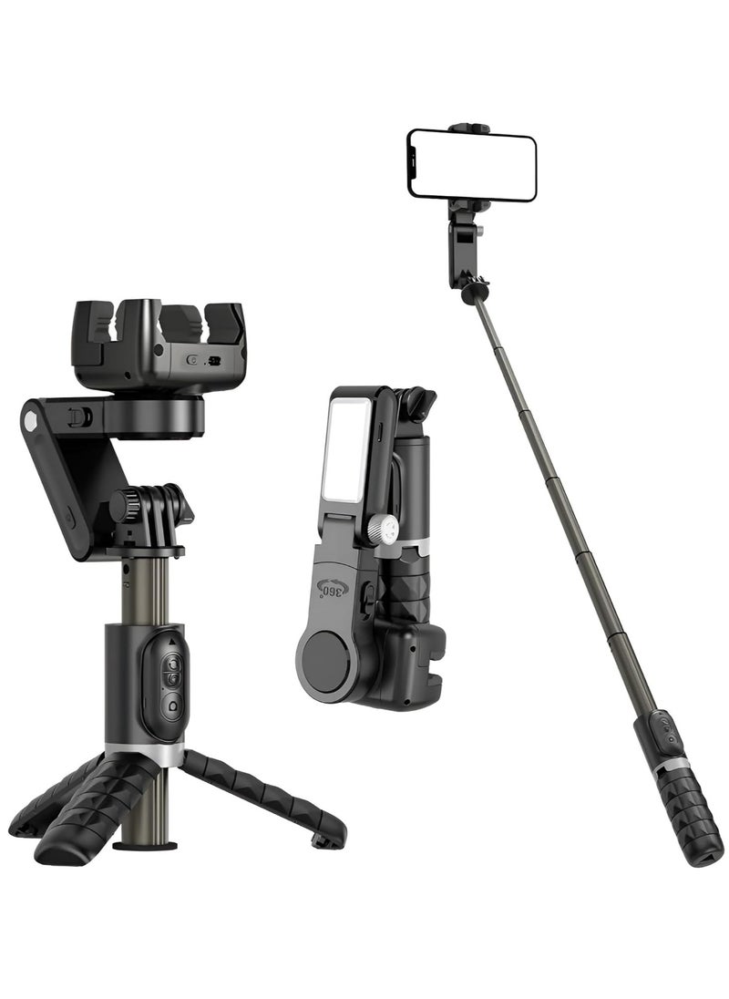 Houmt - Stick Gimbal Stabilizer, 360° Rotation Tripod 2-Axis Auto Face Selfie Stick Tripod with LED light, Remote Control Intelligent Stabilizer for Android/iPhone Vlogging, YouTube, TikTok Video - Image 1