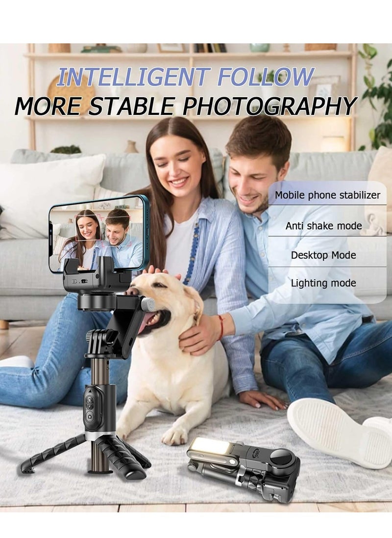 Houmt - Stick Gimbal Stabilizer, 360° Rotation Tripod 2-Axis Auto Face Selfie Stick Tripod with LED light, Remote Control Intelligent Stabilizer for Android/iPhone Vlogging, YouTube, TikTok Video - Image 1