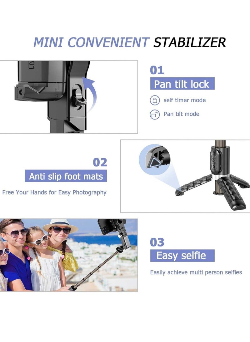 Houmt - Stick Gimbal Stabilizer, 360° Rotation Tripod 2-Axis Auto Face Selfie Stick Tripod with LED light, Remote Control Intelligent Stabilizer for Android/iPhone Vlogging, YouTube, TikTok Video - Image 1