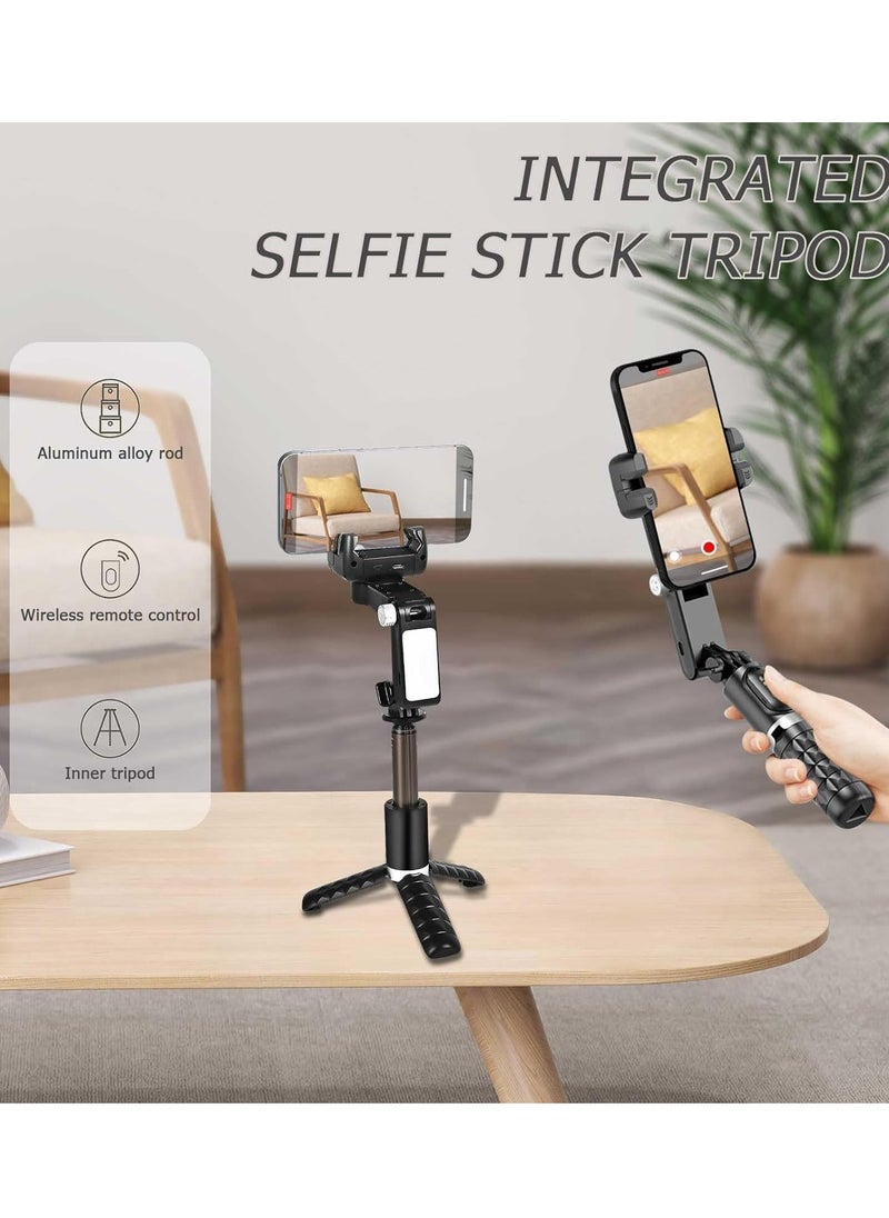 Houmt - Stick Gimbal Stabilizer, 360° Rotation Tripod 2-Axis Auto Face Selfie Stick Tripod with LED light, Remote Control Intelligent Stabilizer for Android/iPhone Vlogging, YouTube, TikTok Video - Image 1