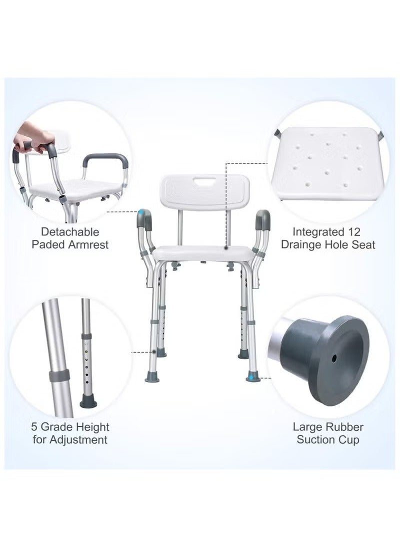 Beauenty Elderly Bath Chair with Back and Arms, Sitz Shower Chair, Bath Aid Stool, Aluminum Alloy Non-Slip Bathroom Stool, with Suction Assist Grab Bar,Suitable for Aging - Image 2