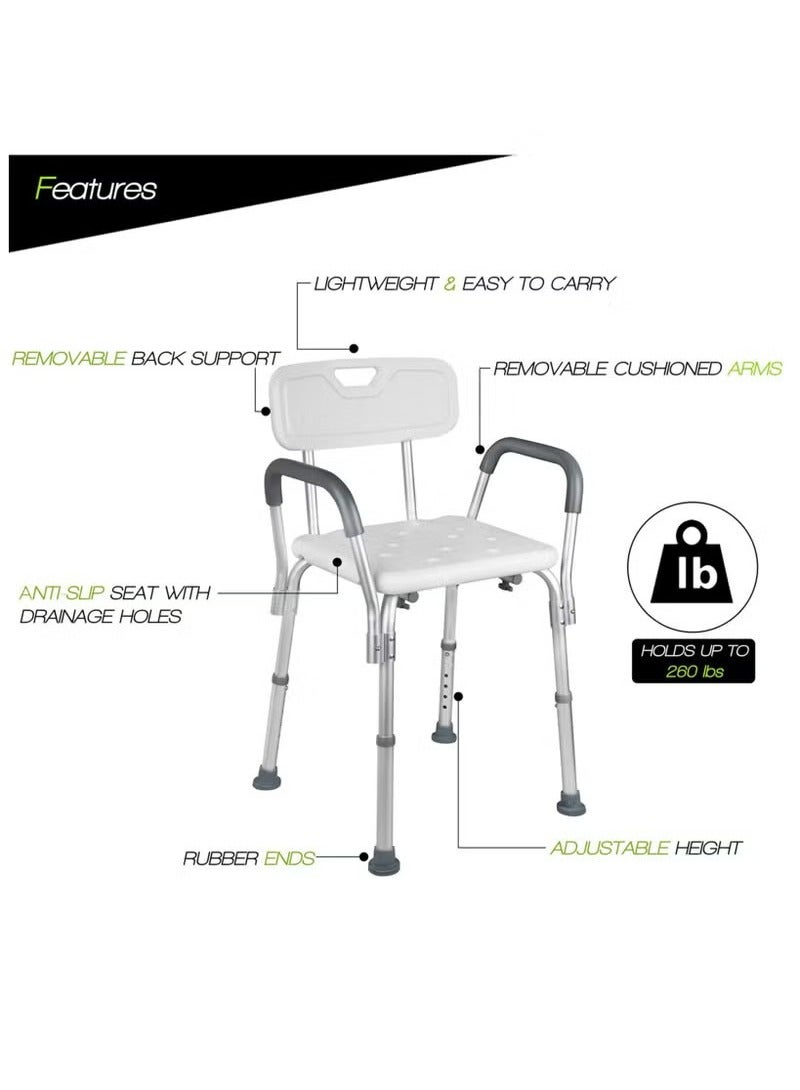 Beauenty Elderly Bath Chair with Back and Arms, Sitz Shower Chair, Bath Aid Stool, Aluminum Alloy Non-Slip Bathroom Stool, with Suction Assist Grab Bar,Suitable for Aging - Image 5