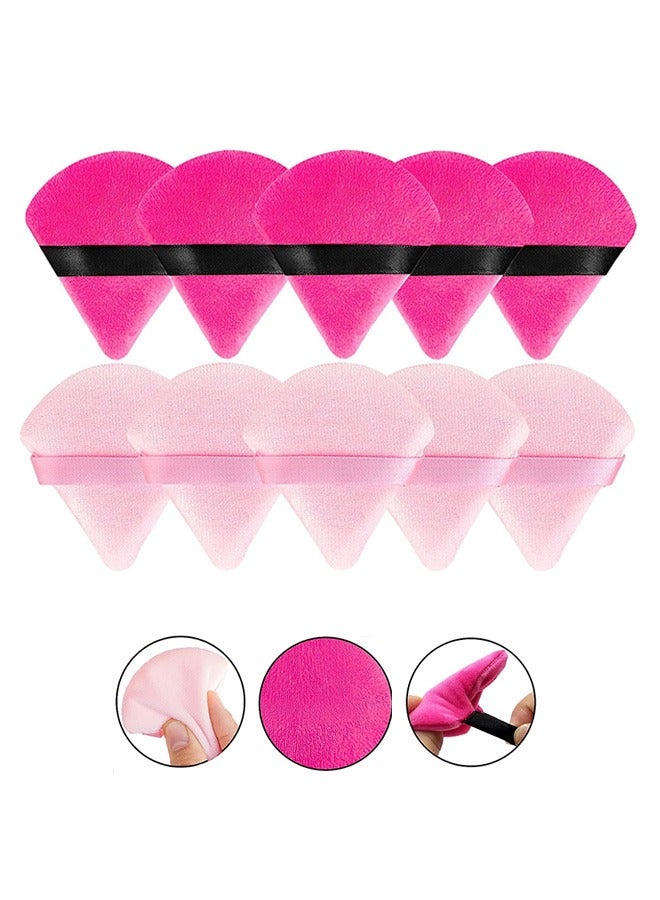 Powder Puffs Makeup Sponge, 10 Pcs Reusable Soft Velvet Face Triangle Powder Puff, Soft Makeup Powder Puff for Contouring Under Eye and Corner (Rose Red+Pink) - Image 1