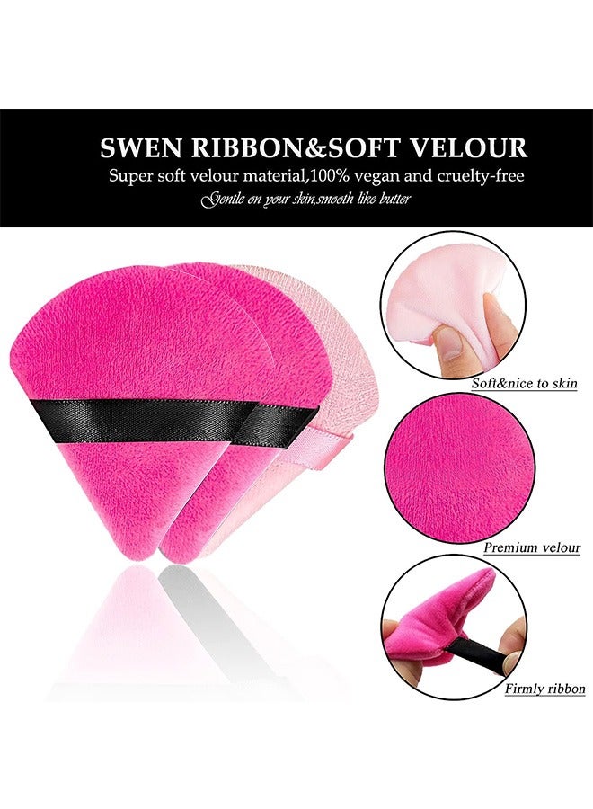 Powder Puffs Makeup Sponge, 10 Pcs Reusable Soft Velvet Face Triangle Powder Puff, Soft Makeup Powder Puff for Contouring Under Eye and Corner (Rose Red+Pink) - Image 3