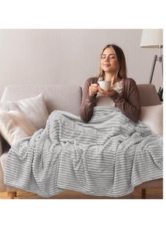  تي  جي  إتش بطانية فانيلا مخططة، بطانية فاخرة، ناعمة للغاية، بحجم كينغ (220x240 سم) للسرير والأرائك، دافئة ومريحة بشكل فاخر.  - Image 3
