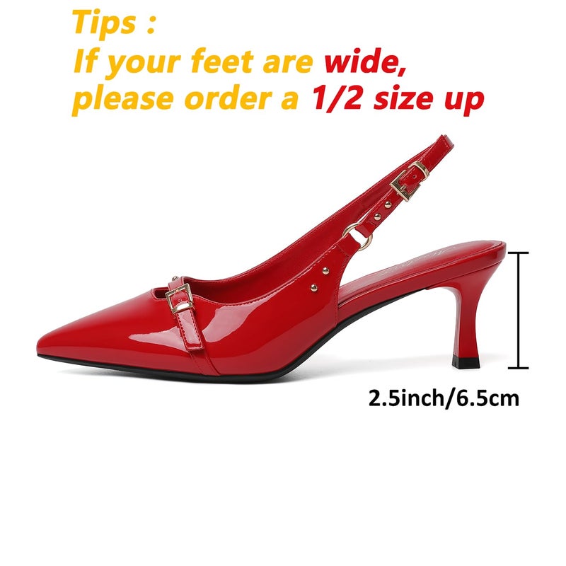 Mostrin Red Kitten Heels for Women Slingback Low Heels with Buckle Pointed Closed Toe Pumps Women's Pumps Shoes Size 8 - Image 5
