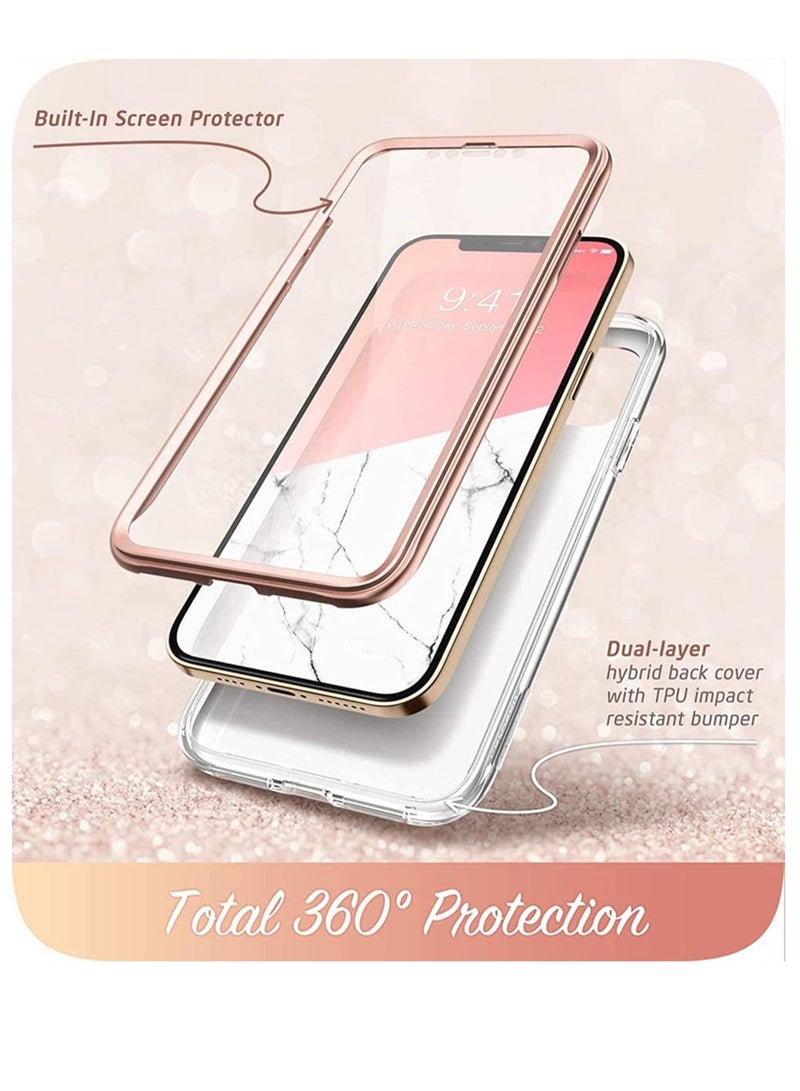 Captaintech For iPhone 12 pro max cover case, Series Slim Full-Body Stylish Protective Case with Built-in Screen Protector Scratch-Resistant Tempered Glass Shock Absorbing Flexible Frame(Marble) - Image 2