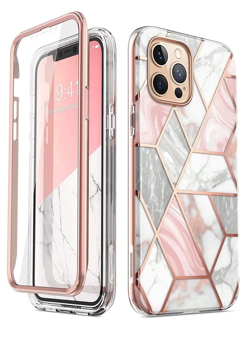 Captaintech For iPhone 12 pro max cover case, Series Slim Full-Body Stylish Protective Case with Built-in Screen Protector Scratch-Resistant Tempered Glass Shock Absorbing Flexible Frame(Marble) - Image 1