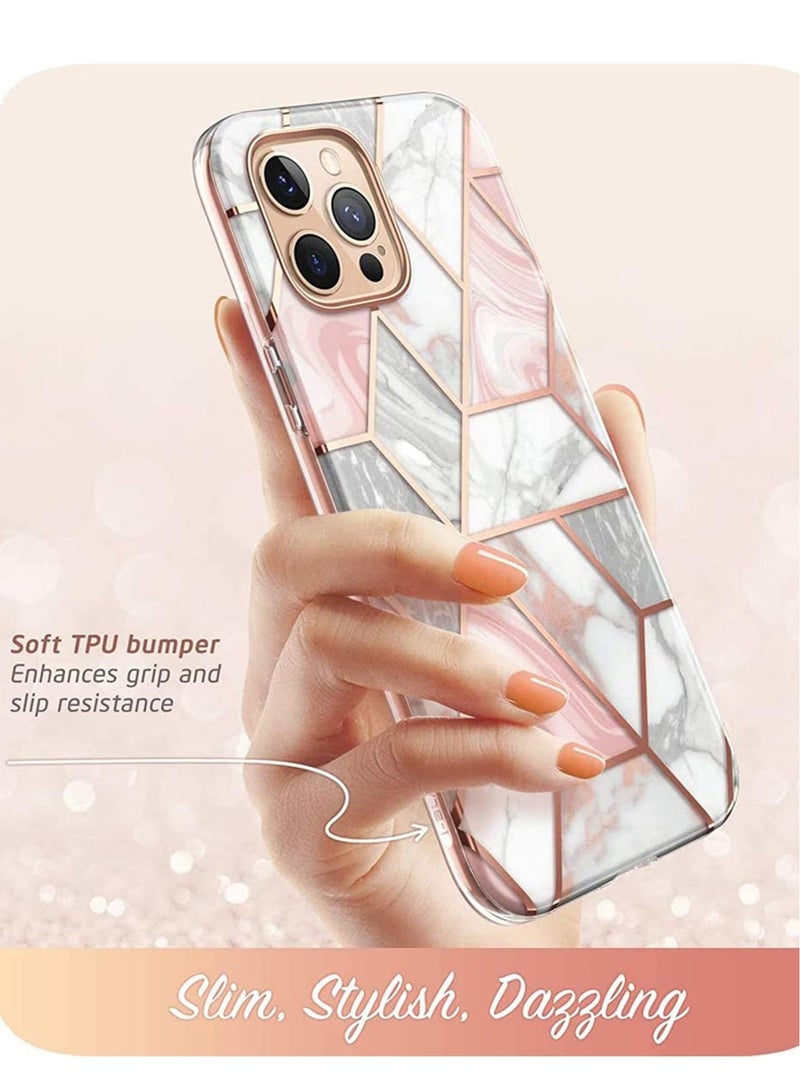 Captaintech For iPhone 12 pro max cover case, Series Slim Full-Body Stylish Protective Case with Built-in Screen Protector Scratch-Resistant Tempered Glass Shock Absorbing Flexible Frame(Marble) - Image 3