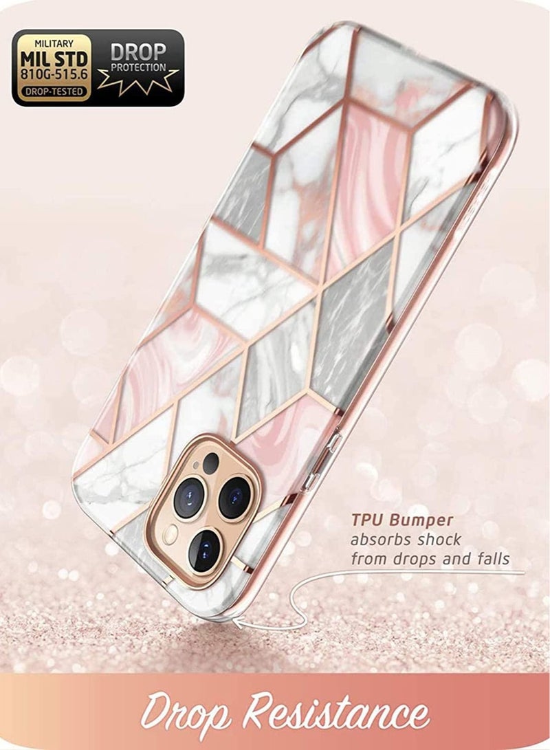 Captaintech For iPhone 12 pro max cover case, Series Slim Full-Body Stylish Protective Case with Built-in Screen Protector Scratch-Resistant Tempered Glass Shock Absorbing Flexible Frame(Marble) - Image 4