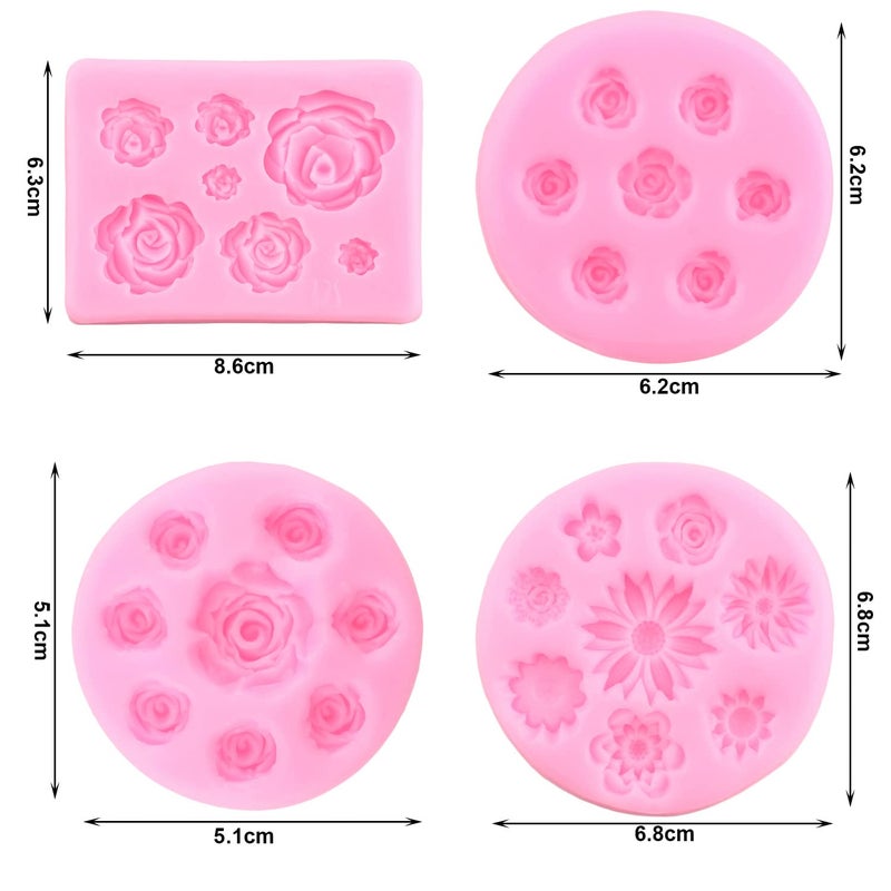 ZiXiang Rose Flower Silicone Molds Daisy Flower Fondant Mold For Cake Decorating Cupcake Topper Candy Polymer Clay Chocolate Gum Paste Set of 4 - Image 5