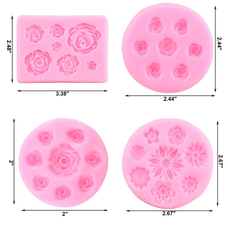ZiXiang Rose Flower Silicone Molds Daisy Flower Fondant Mold For Cake Decorating Cupcake Topper Candy Polymer Clay Chocolate Gum Paste Set of 4 - Image 4