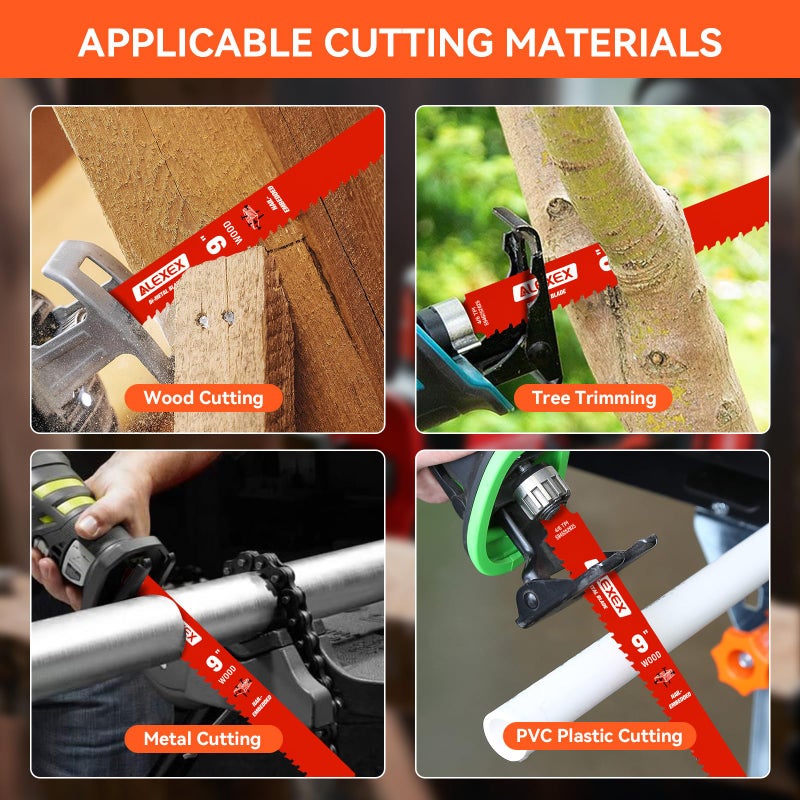 ALEXEX 10 Pack 9 Inch 4/6 TPI Reciprocating Saw Blades for Wood and Nail-Embedded Wood Cutting, Bi-Metal Sawzall Blades for Cutting Nail and PVC Pallets etc, for Diablo Sawzall Blades DS0912BW25 - Image 5