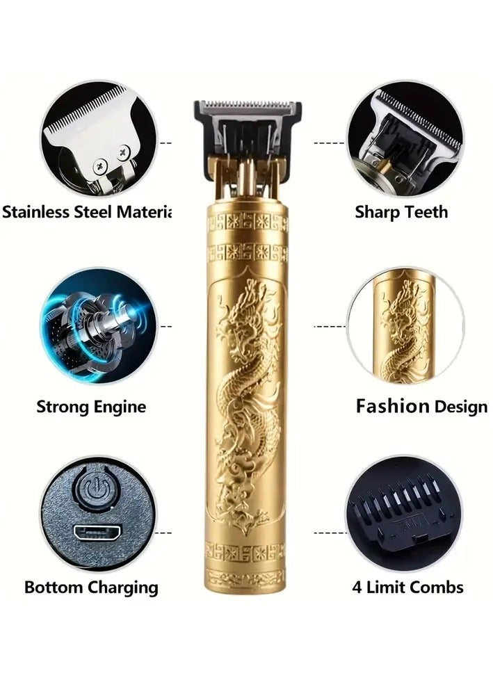 ORiTi Engraved Electric Hair Clipper, USB Rechargeable Trimmer With T/R-Shaped Cutter Heads, Washable Blades, 4 Guide Combs For Hair, Beard, And Body Grooming - Image 2