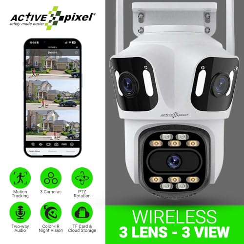 Active Pixel A9 4+4+4MP Triple Lens WiFi Outdoor Security Camera | 8 LED Full-Color Night Vision | 360° PTZ | Motion Tracking | Human Detection | Two-Way Audio | Waterproof CCTV for Home & Office - A9 - Image 2
