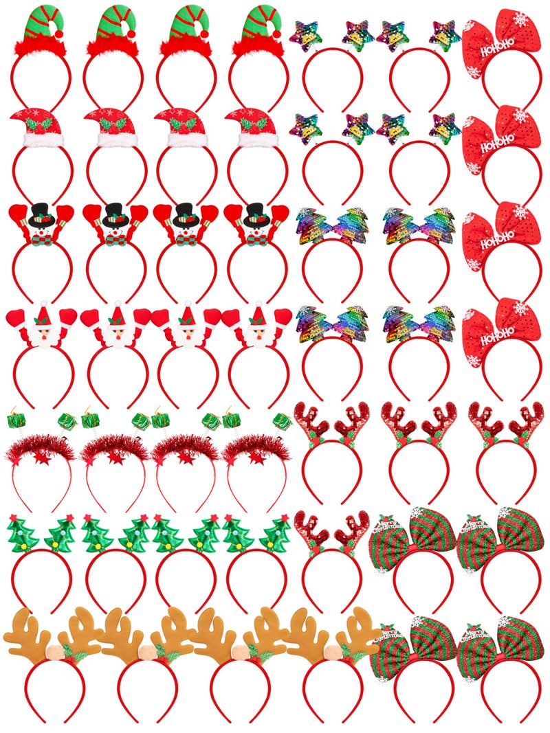 HOVACY 48 Pcs Christmas Headbands Cute Xmas Headwear Christmas Head Boppers Santa Tree Snowman Colorful Stars Reindeer Antler in 12 Styles for Christmas Party Favors Holiday Decor - Image 3