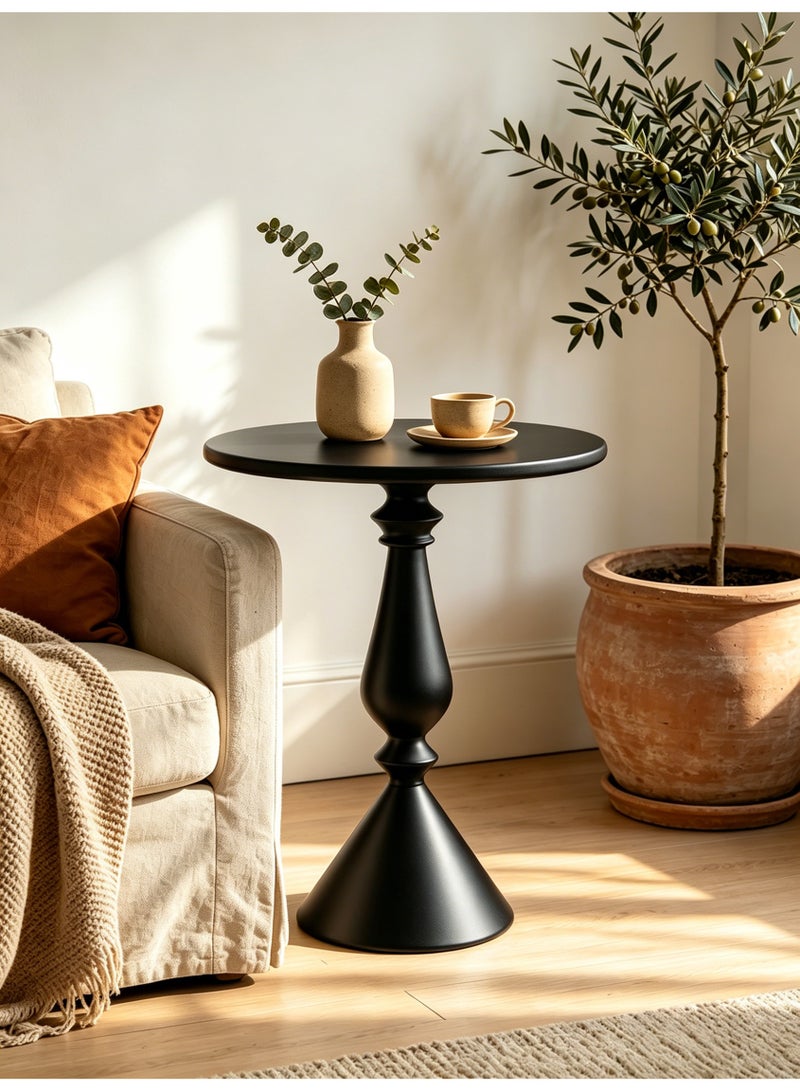 Shangxing Vintage sofa end table, living room coffee table, balcony side table, home vintage candlestick side table, round table, black  40*58 cm - Image 1