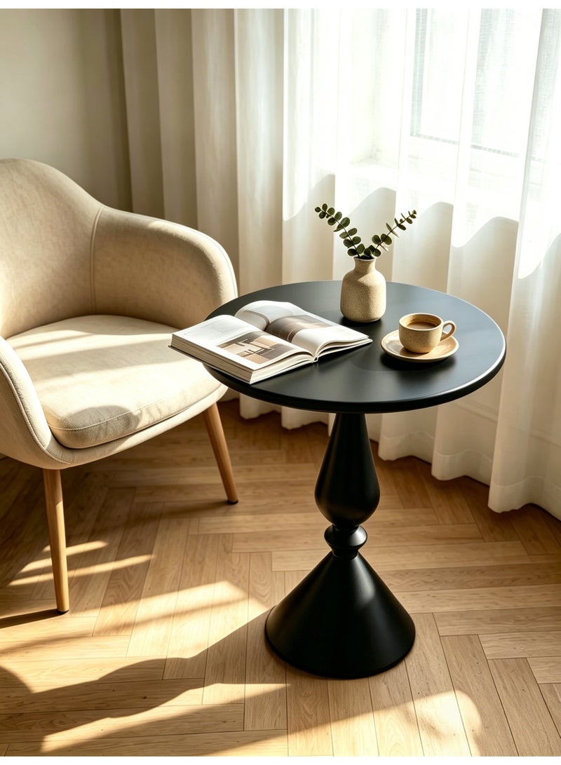 Shangxing Vintage sofa end table, living room coffee table, balcony side table, home vintage candlestick side table, round table, black  40*58 cm - Image 5