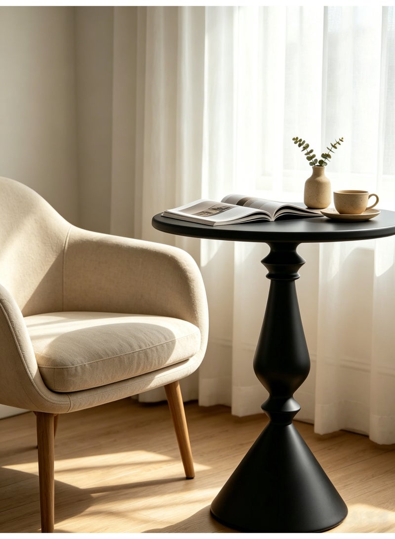 Shangxing Vintage sofa end table, living room coffee table, balcony side table, home vintage candlestick side table, round table, black  40*58 cm - Image 4