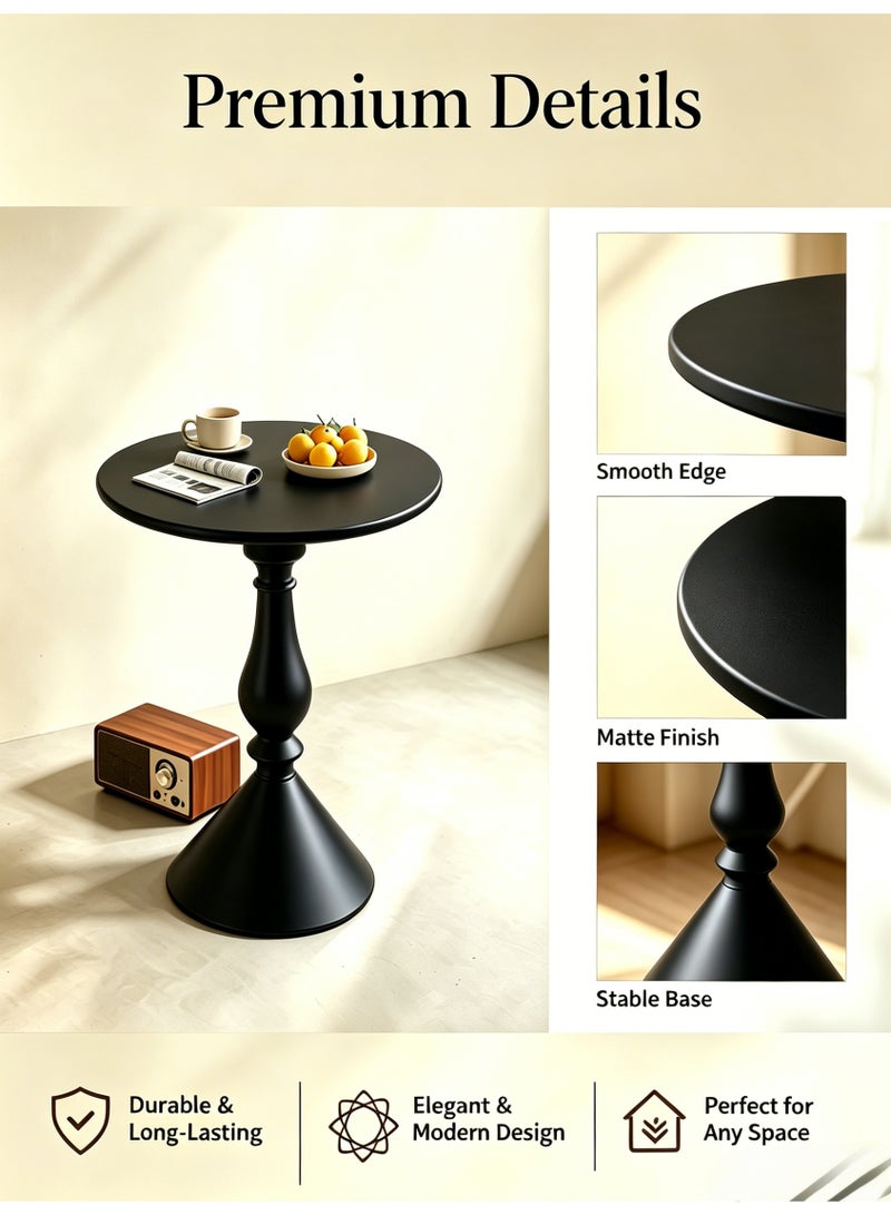 Shangxing Vintage sofa end table, living room coffee table, balcony side table, home vintage candlestick side table, round table, black  40*58 cm - Image 2