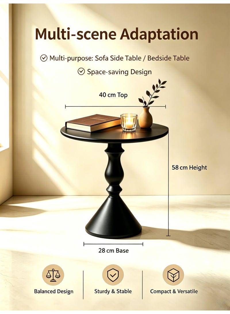 Shangxing Vintage sofa end table, living room coffee table, balcony side table, home vintage candlestick side table, round table, black  40*58 cm - Image 3