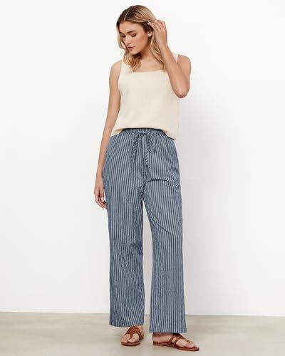 GRAPENT Plus Size Wide Leg Pants for Women Linen Wide Leg Pants for Women Linen S Blue Stripe Size X-Large US 16 to 18 - Image 5