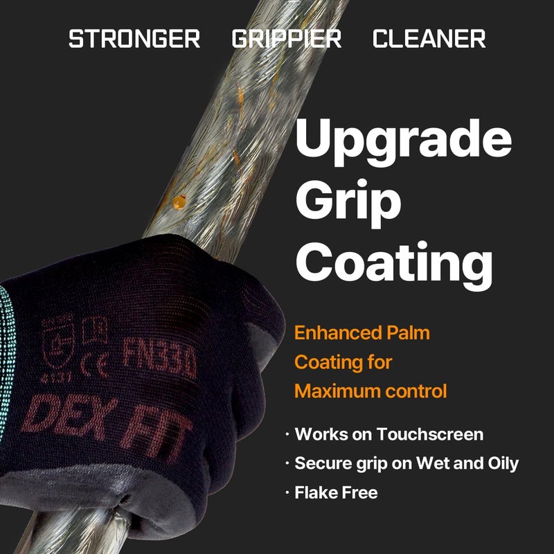 DEX FIT قفازات عمل DEX FIT Nitrile FN330 زوج واحد مريح ثلاثي الأبعاد قابل للتمدد وقبضة قوية رفيعة وخفيفة الوزن متوافقة مع شاشة اللمس ومتينة ومسامية وقابلة للغسل في الغسالة؛ اسود لام (9) - Image 3