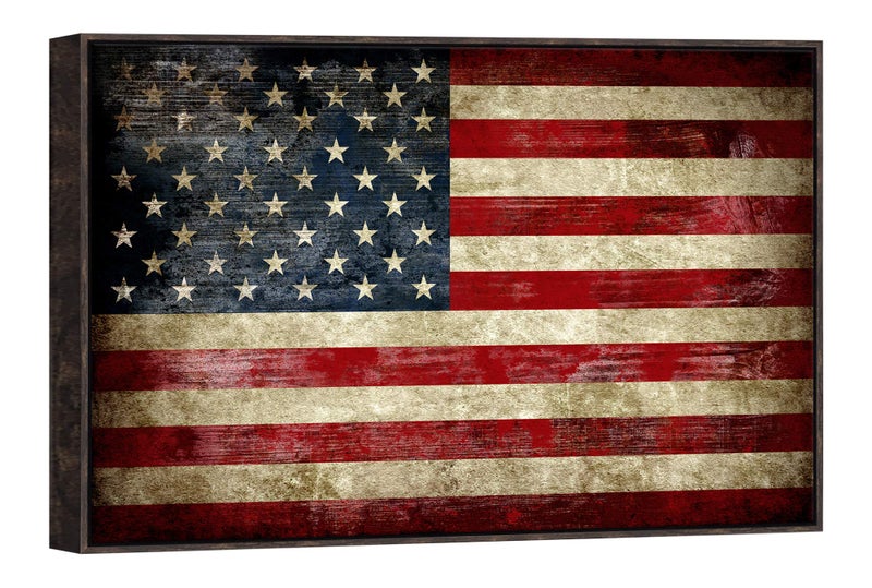 Pyradecor Walnut Framed Canvas Wall Art Large Old Vintage American Flag Canvas Prints Abstract Pictures Paintings for Living Room Office Home Decorations - Image 1