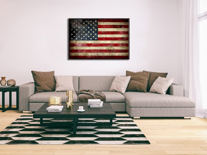 Pyradecor Walnut Framed Canvas Wall Art Large Old Vintage American Flag Canvas Prints Abstract Pictures Paintings for Living Room Office Home Decorations - Image 2