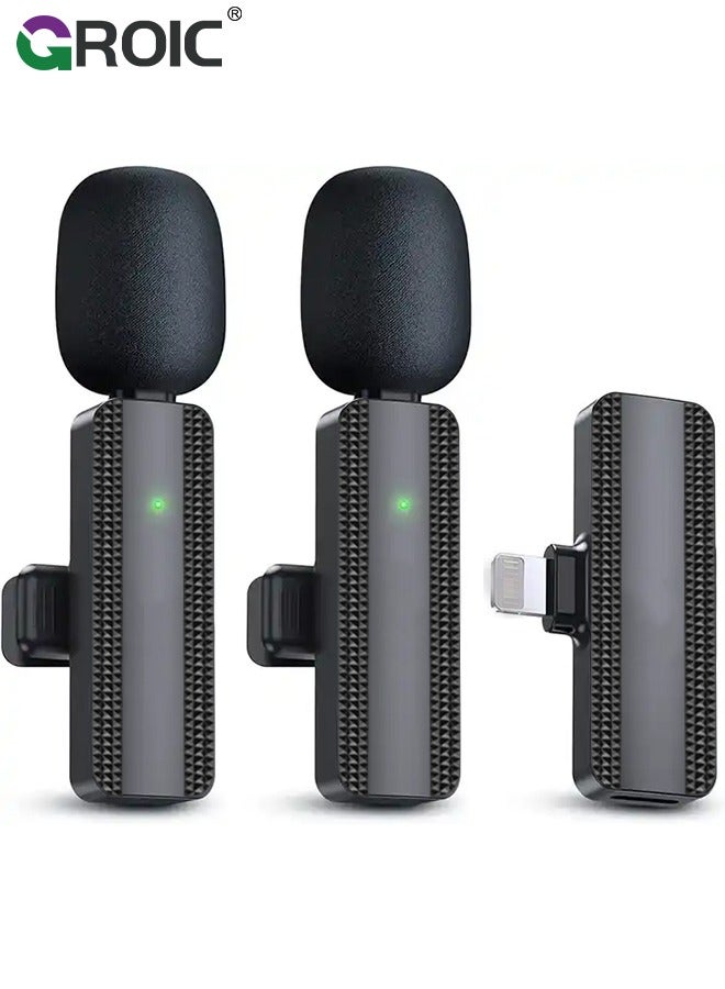 Wireless Microphone for iPhone 15/16 Series, iPad, Android, USB-C Wireless Clip-on Microphones for iPhone Video Recording, Interview, TikTok, YouTube (Pack of 2)