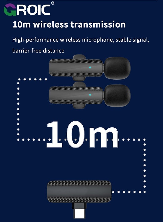 GROIC Wireless Microphone for iPhone 15/16 Series, iPad, Android, USB-C Wireless Clip-on Microphones for iPhone Video Recording, Interview, TikTok, YouTube (Pack of 2)  - Image 5