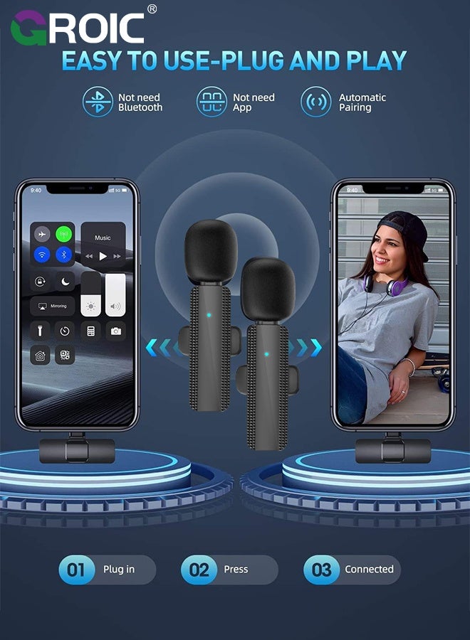 GROIC Wireless Microphone for iPhone 15/16 Series, iPad, Android, USB-C Wireless Clip-on Microphones for iPhone Video Recording, Interview, TikTok, YouTube (Pack of 2)  - Image 2