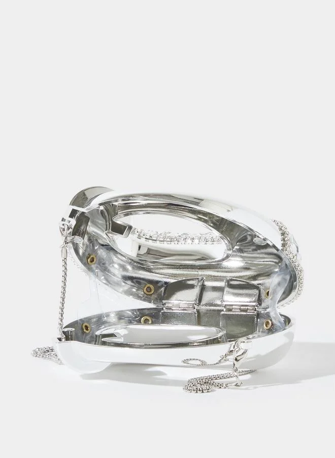 Styli  Silver Tone Rhinestone Embellished Mini Clutch with Removable Chain Strap for Women | Best Price UAE