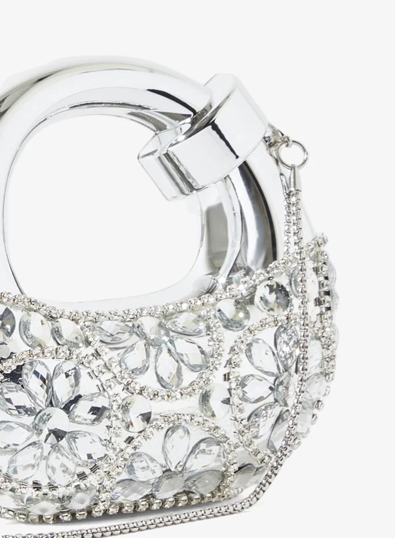 Styli  Silver Tone Rhinestone Embellished Mini Clutch with Removable Chain Strap for Women | Best Price UAE