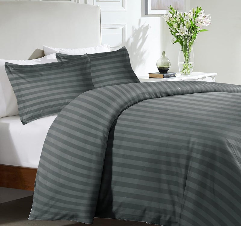 MOONLIGHT20015 Super King Duvet Set Reversible Stripes Satin Bedding Sets with 2 Pillowcases Soft Hypoallergenic Duvet Cover (Charcoal 260x220) - Image 2